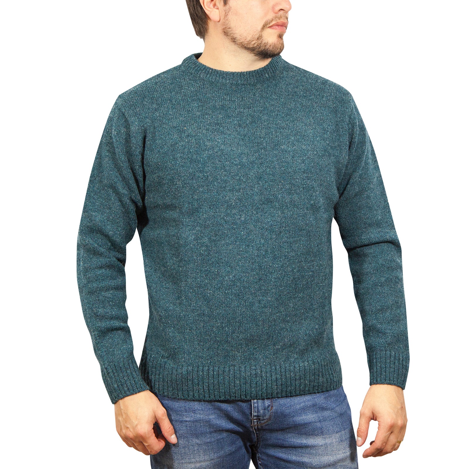 100% SHETLAND RAGG WOOL CREW Round Neck Knit JUMPER Pullover Mens Sweater Knitted - Sherwood - 4XL V563-SW-CN-SHD-32-4XL