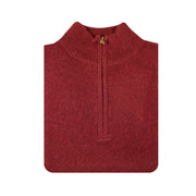 100% SHETLAND RAGG WOOL Half Zip Up Knit JUMPER Pullover Mens Sweater Knitted - Burgundy - XXL