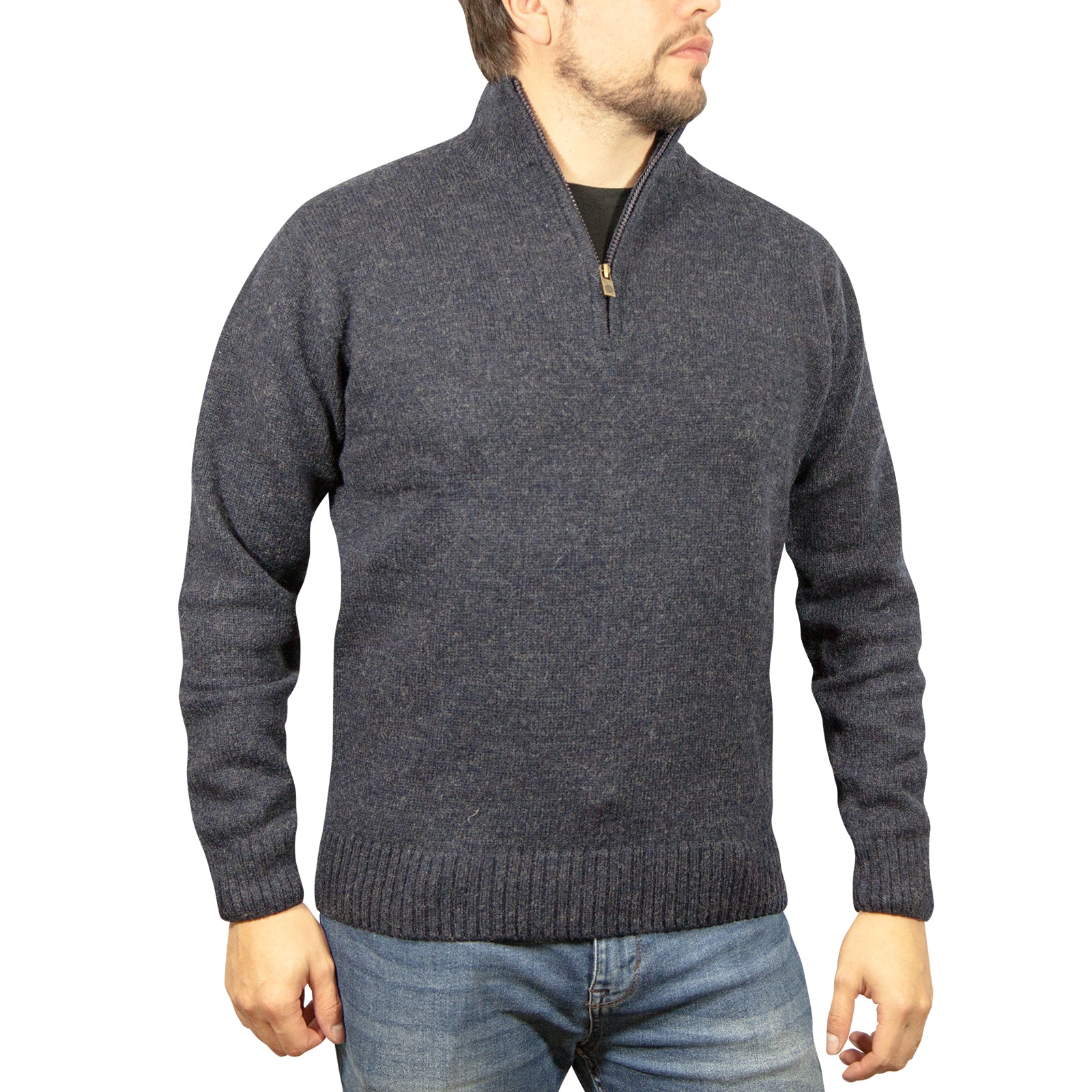 100% SHETLAND RAGG WOOL Half Zip Up Knit JUMPER Pullover Mens Sweater Knitted - Denim Blue (45) - 3XL - S V563-SW-HZ-DNMBLU45-S