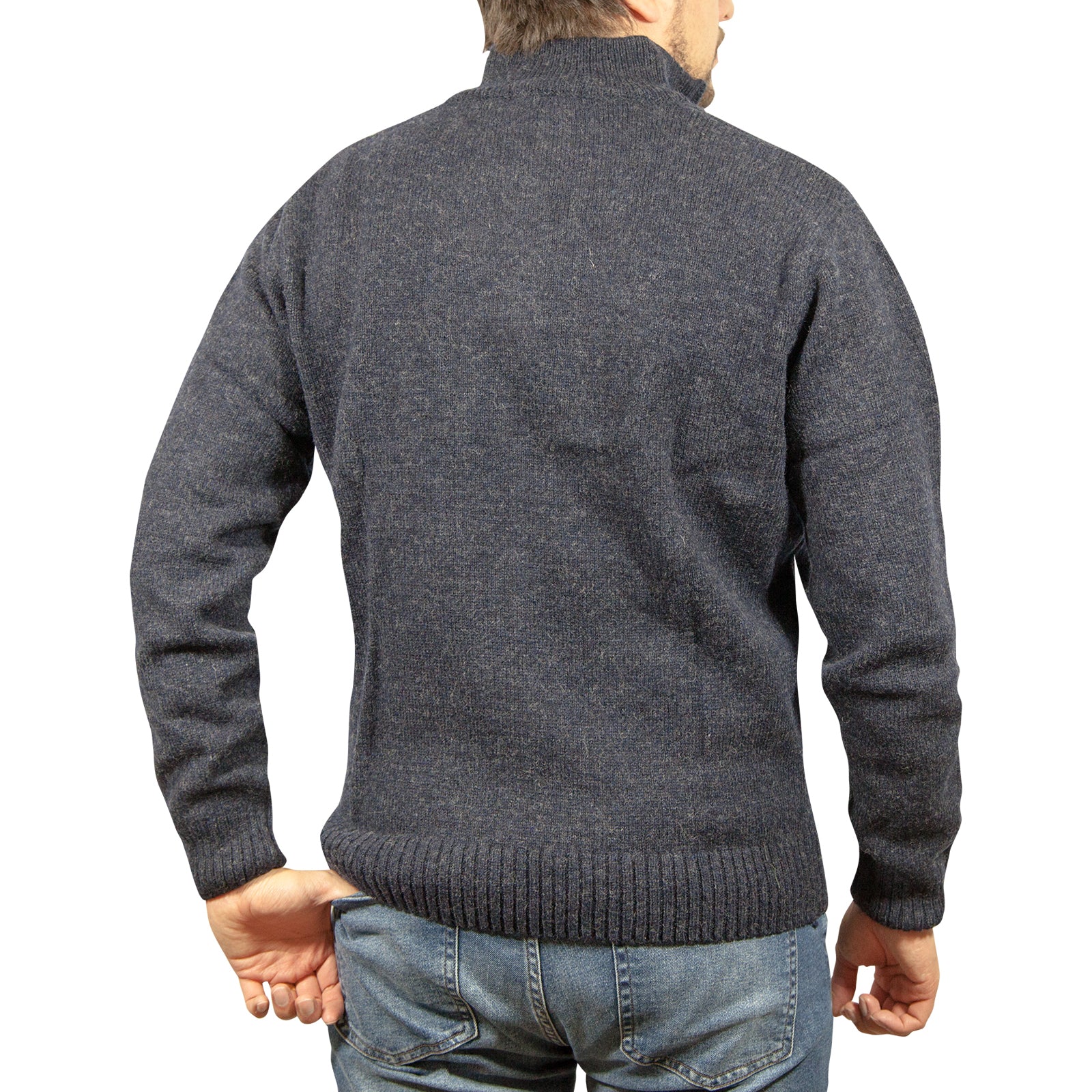 100% SHETLAND RAGG WOOL Half Zip Up Knit JUMPER Pullover Mens Sweater Knitted - Denim Blue (45) - 3XL - S V563-SW-HZ-DNMBLU45-S