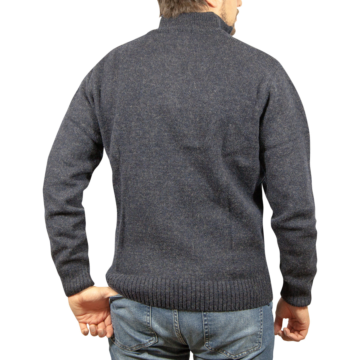 100% SHETLAND RAGG WOOL Half Zip Up Knit JUMPER Pullover Mens Sweater Knitted - Denim Blue (45) - 3XL - XL V563-SW-HZ-DNMBLU45-XL