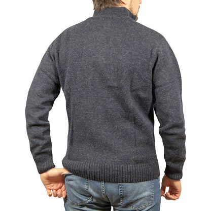 100% SHETLAND RAGG WOOL Half Zip Up Knit JUMPER Pullover Mens Sweater Knitted - Denim Blue (45) - 3XL - XL V563-SW-HZ-DNMBLU45-XL
