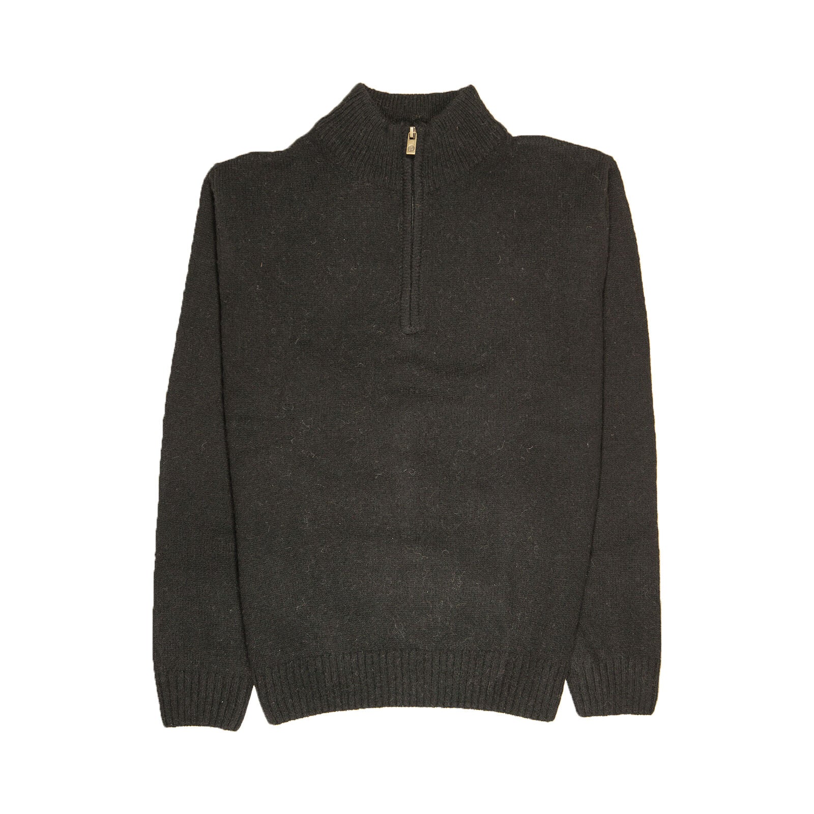 100% SHETLAND RAGG WOOL Half Zip Up Knit JUMPER Pullover Mens Sweater Knitted - Plain Black - 3XL