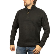 100% SHETLAND RAGG WOOL Half Zip Up Knit JUMPER Pullover Mens Sweater Knitted - Plain Black - 5XL V563-SW-HZ-FBK99B-5XL