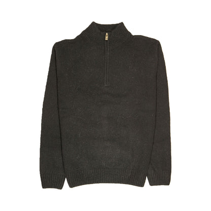 100% SHETLAND RAGG WOOL Half Zip Up Knit JUMPER Pullover Mens Sweater Knitted - Plain Black - 6XL V563-SW-HZ-FBK99B-6XL