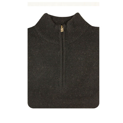 100% SHETLAND RAGG WOOL Half Zip Up Knit JUMPER Pullover Mens Sweater Knitted - Plain Black - L V563-SW-HZ-FBK99B-L
