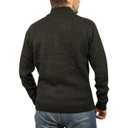 100% SHETLAND RAGG WOOL Half Zip Up Knit JUMPER Pullover Mens Sweater Knitted - Plain Black - XXL