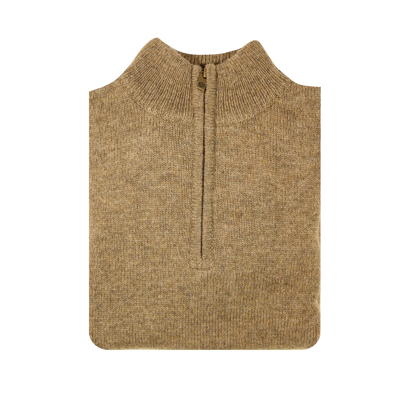 100% SHETLAND RAGG WOOL Half Zip Up Knit JUMPER Pullover Mens Sweater Knitted - Nutmeg - 3XL