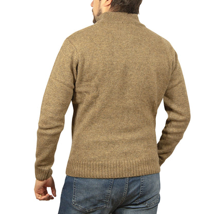 100% SHETLAND RAGG WOOL Half Zip Up Knit JUMPER Pullover Mens Sweater Knitted - Nutmeg - 4XL V563-SW-HZ-NUTMEG23-4XL