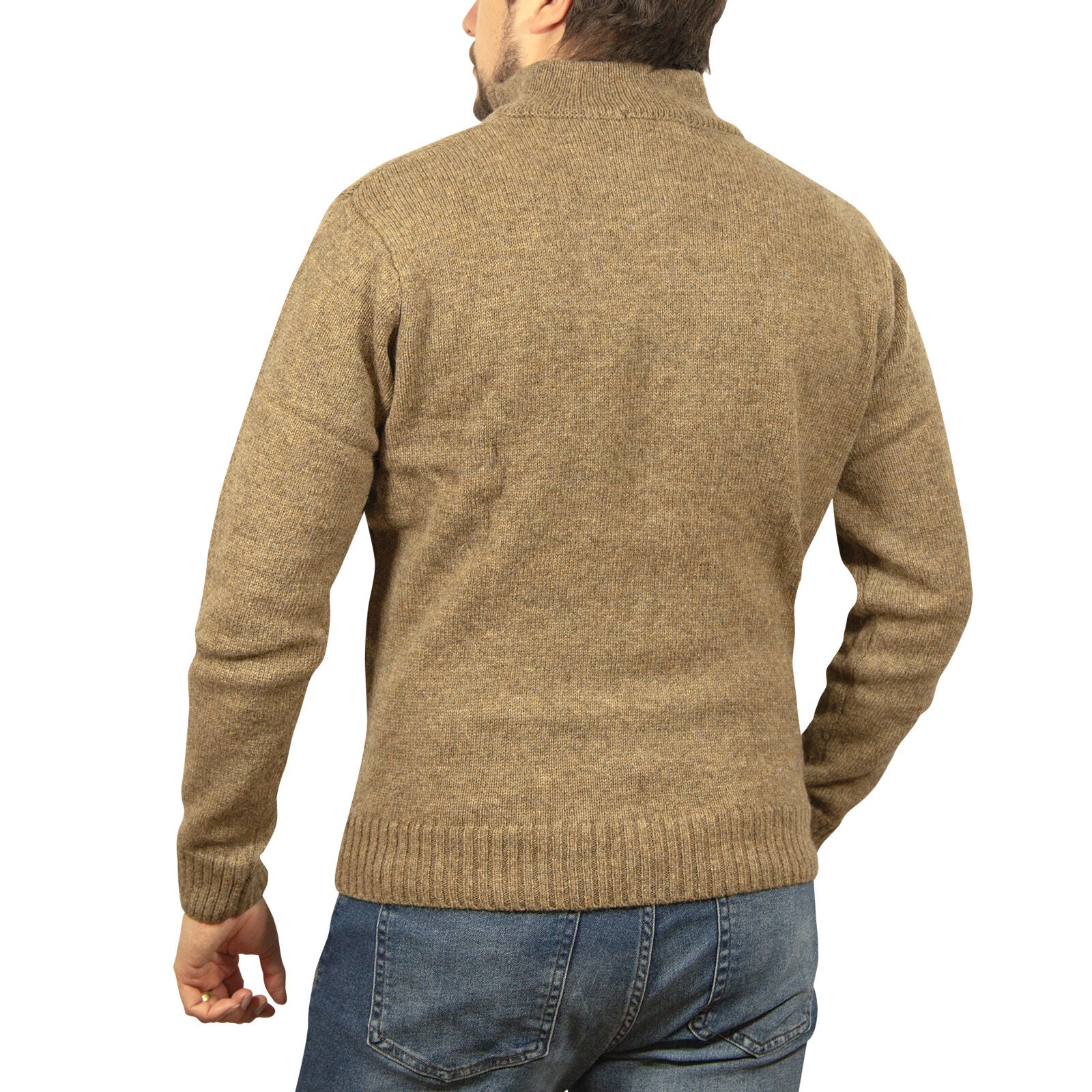 100% SHETLAND RAGG WOOL Half Zip Up Knit JUMPER Pullover Mens Sweater Knitted - Nutmeg - 6XL V563-SW-HZ-NUTMEG23-6XL