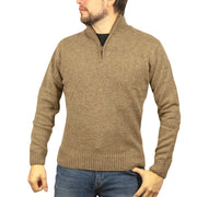 100% SHETLAND RAGG WOOL Half Zip Up Knit JUMPER Pullover Mens Sweater Knitted - Nutmeg - XXL