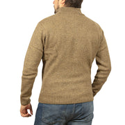 100% SHETLAND RAGG WOOL Half Zip Up Knit JUMPER Pullover Mens Sweater Knitted - Nutmeg - XXL