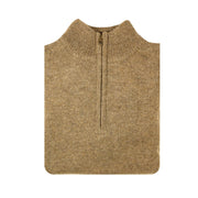 100% SHETLAND RAGG WOOL Half Zip Up Knit JUMPER Pullover Mens Sweater Knitted - Nutmeg - XXL