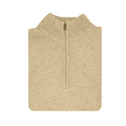 100% SHETLAND RAGG WOOL Half Zip Up Knit JUMPER Pullover Mens Sweater Knitted - Oat Marle - 3XL