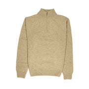 100% SHETLAND RAGG WOOL Half Zip Up Knit JUMPER Pullover Mens Sweater Knitted - Oat Marle - 3XL