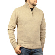 100% SHETLAND RAGG WOOL Half Zip Up Knit JUMPER Pullover Mens Sweater Knitted - Oat Marle - M V563-SW-HZ-OATMARLE03-M