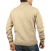 100% SHETLAND RAGG WOOL Half Zip Up Knit JUMPER Pullover Mens Sweater Knitted - Oat Marle - XXL
