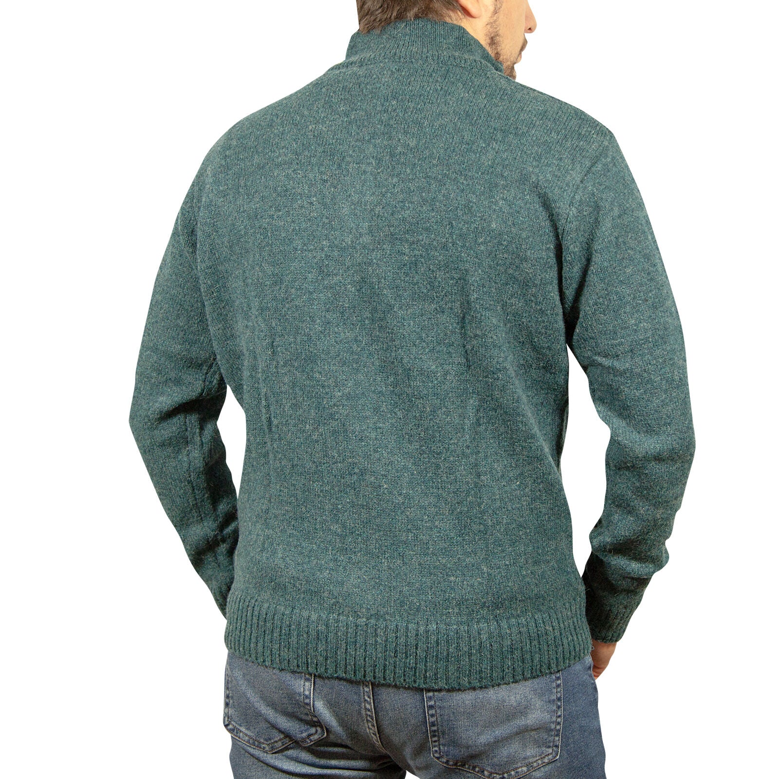 100% SHETLAND RAGG WOOL Half Zip Up Knit JUMPER Pullover Mens Sweater Knitted - Sherwood - 5XL V563-SW-HZ-SHWD32-5XL