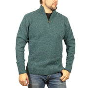 100% SHETLAND RAGG WOOL Half Zip Up Knit JUMPER Pullover Mens Sweater Knitted - Sherwood - M V563-SW-HZ-SHWD32-M