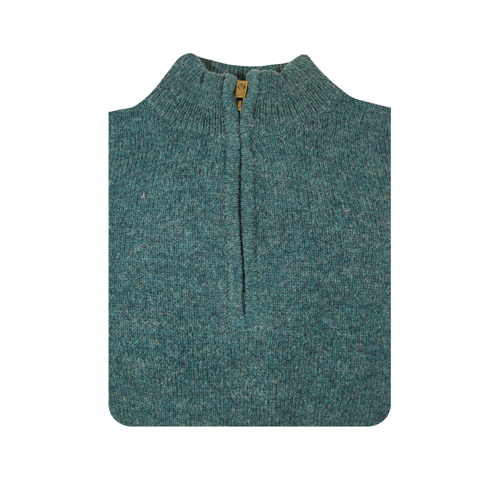 100% SHETLAND RAGG WOOL Half Zip Up Knit JUMPER Pullover Mens Sweater Knitted - Sherwood - XXL