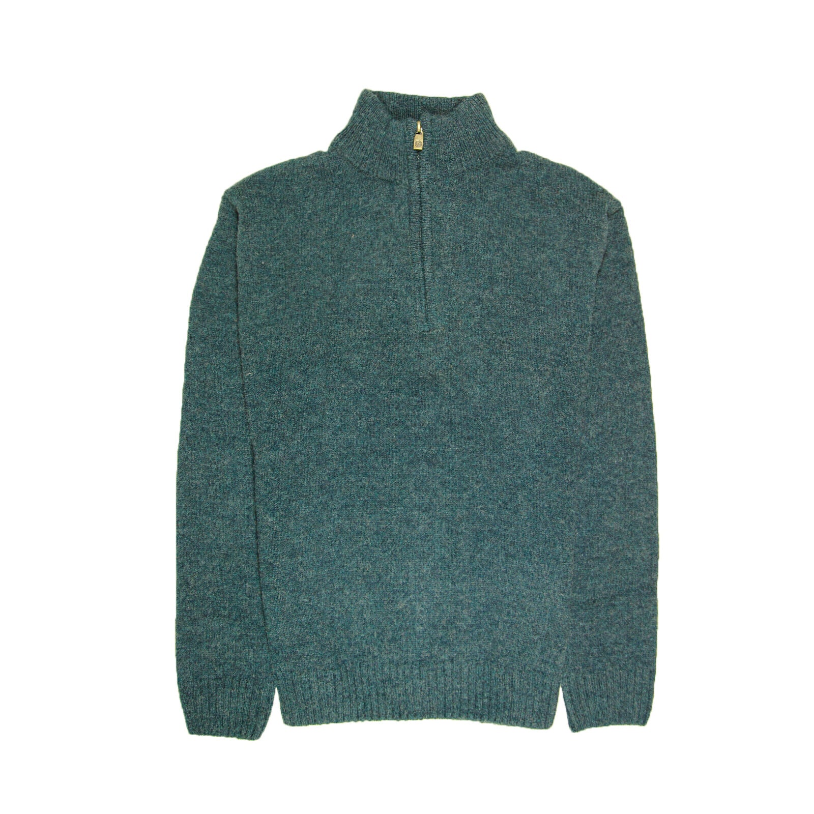 100% SHETLAND RAGG WOOL Half Zip Up Knit JUMPER Pullover Mens Sweater Knitted - Sherwood - XXL