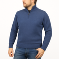 100% SHETLAND RAGG WOOL Half Zip Up Knit JUMPER Pullover Mens Sweater Knitted in Sky - L V563-SW-HZ-SKY40-L