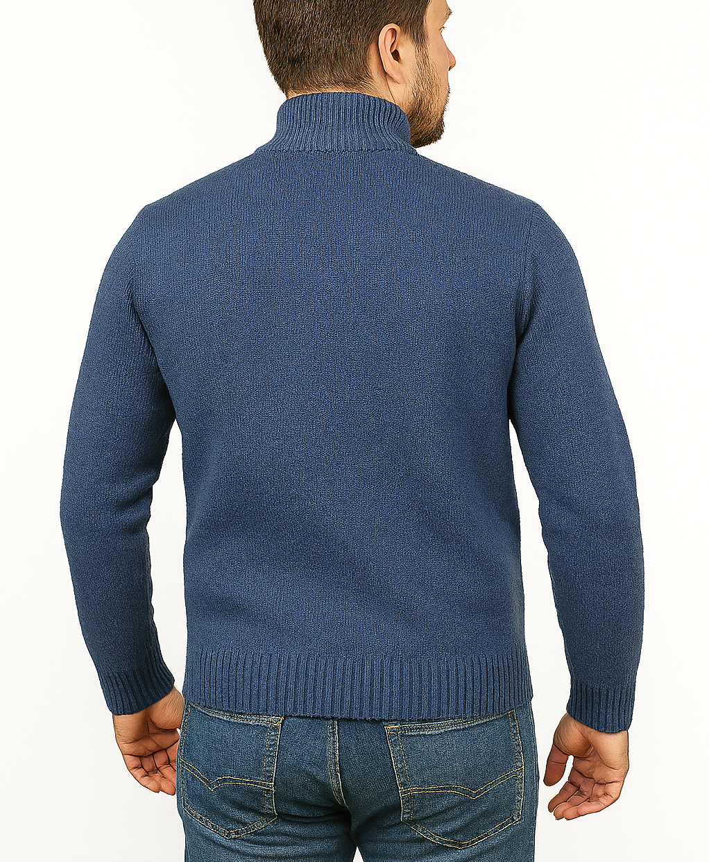 100% SHETLAND RAGG WOOL Half Zip Up Knit JUMPER Pullover Mens Sweater Knitted in Sky - L V563-SW-HZ-SKY40-L