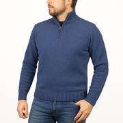 100% SHETLAND RAGG WOOL Half Zip Up Knit JUMPER Pullover Mens Sweater Knitted in Sky - M V563-SW-HZ-SKY40-M