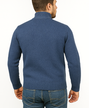 100% SHETLAND RAGG WOOL Half Zip Up Knit JUMPER Pullover Mens Sweater Knitted in Sky - S V563-SW-HZ-SKY40-S
