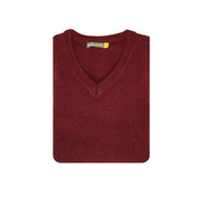 100% Shetland Ragg Wool V Neck Knit Jumper Pullover Mens Sweater Knitted - Burgundy - 3XL