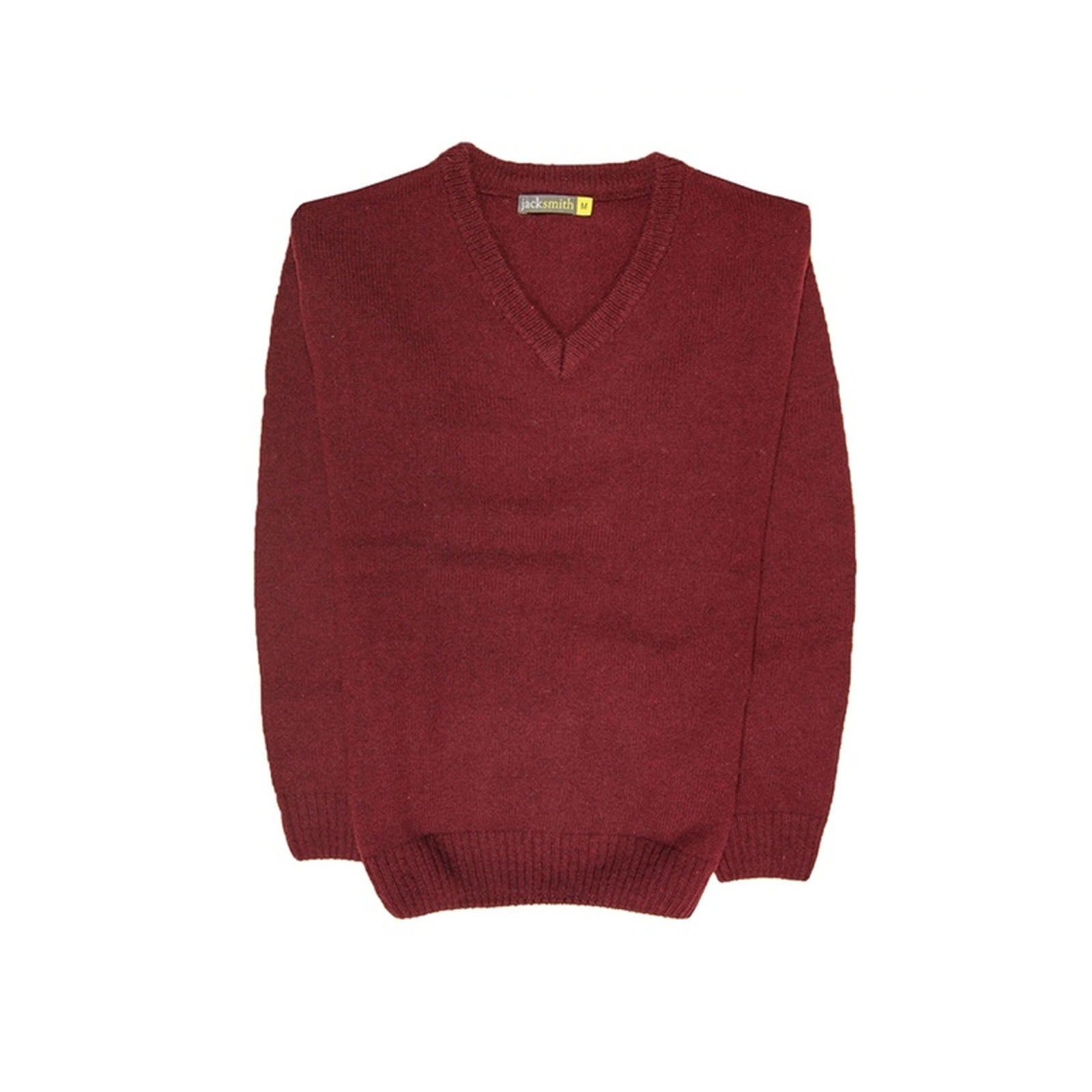 100% Shetland Ragg Wool V Neck Knit Jumper Pullover Mens Sweater Knitted - Burgundy - 3XL