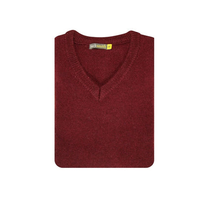 100% Shetland Ragg Wool V Neck Knit Jumper Pullover Mens Sweater Knitted - Burgundy - L V563-SW-VN-BURG97-L