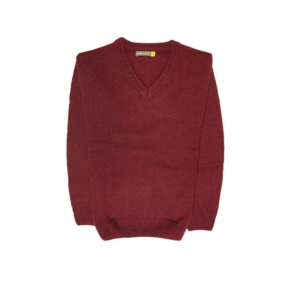 100% Shetland Ragg Wool V Neck Knit Jumper Pullover Mens Sweater Knitted - Burgundy - L V563-SW-VN-BURG97-L