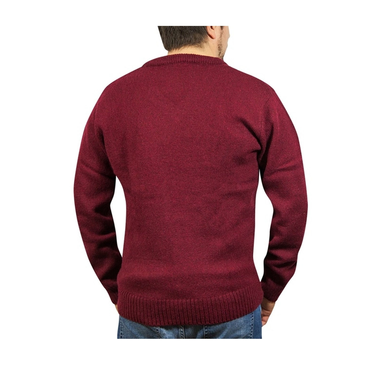 100% Shetland Ragg Wool V Neck Knit Jumper Pullover Mens Sweater Knitted - Burgundy - S V563-SW-VN-BURG97-S