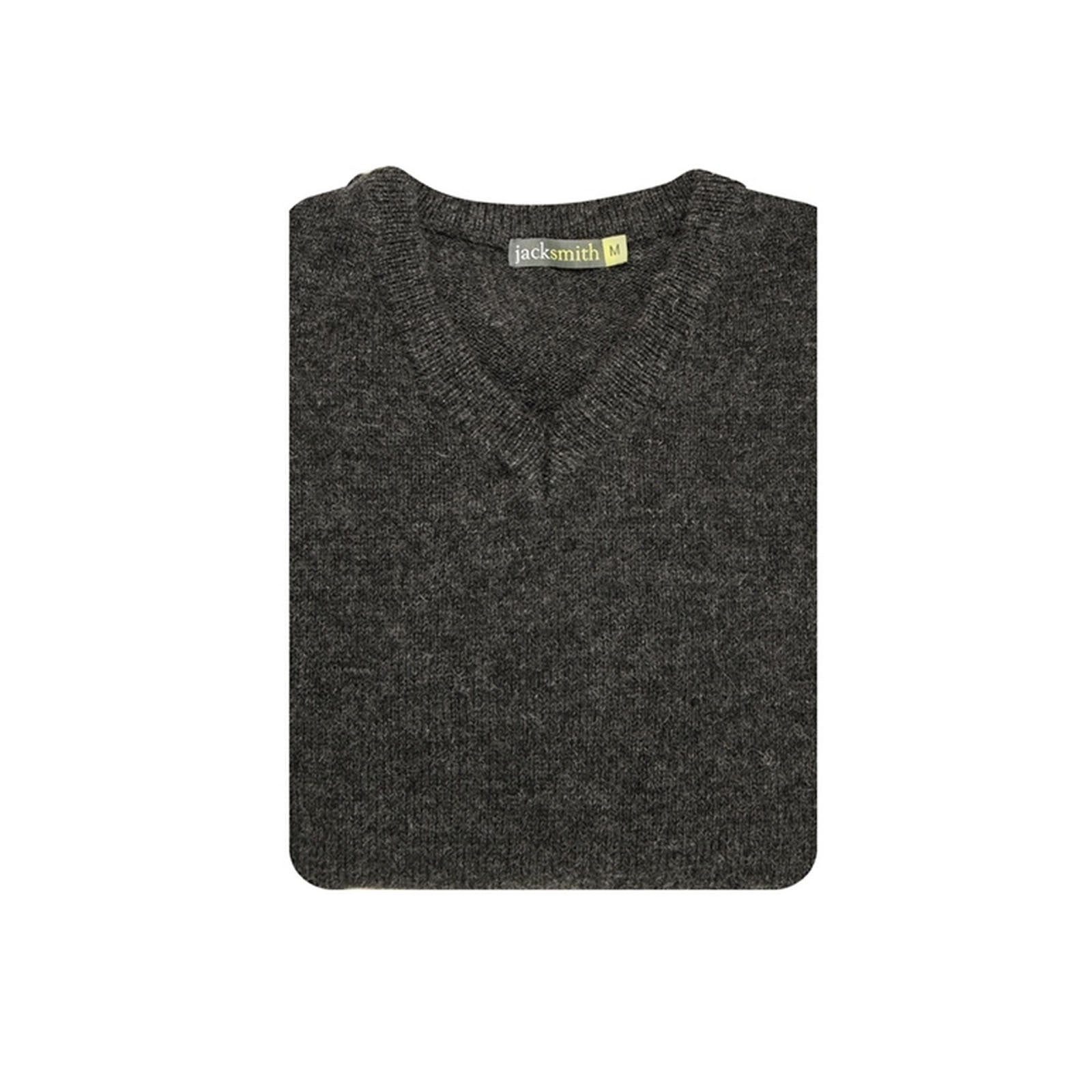 100% Shetland Ragg Wool V Neck Knit Jumper Pullover Mens Sweater Knitted - Charcoal - 3XL