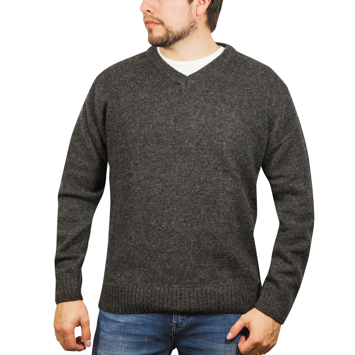 100% Shetland Ragg Wool V Neck Knit Jumper Pullover Mens Sweater Knitted - Charcoal - 6XL V563-SW-VN-CH29-6XL