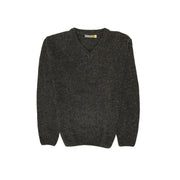 100% Shetland Ragg Wool V Neck Knit Jumper Pullover Mens Sweater Knitted - Charcoal - XXL