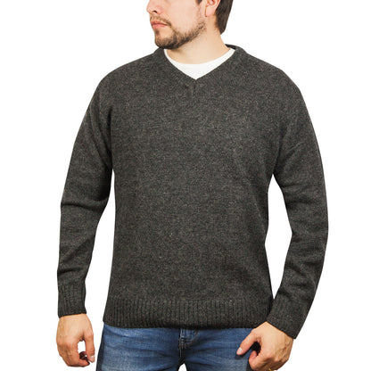 100% Shetland Ragg Wool V Neck Knit Jumper Pullover Mens Sweater Knitted - Charcoal - M V563-SW-VN-CHRCOL29-M