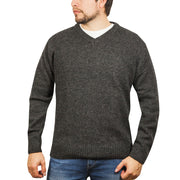 100% Shetland Ragg Wool V Neck Knit Jumper Pullover Mens Sweater Knitted - Charcoal - M V563-SW-VN-CHRCOL29-M