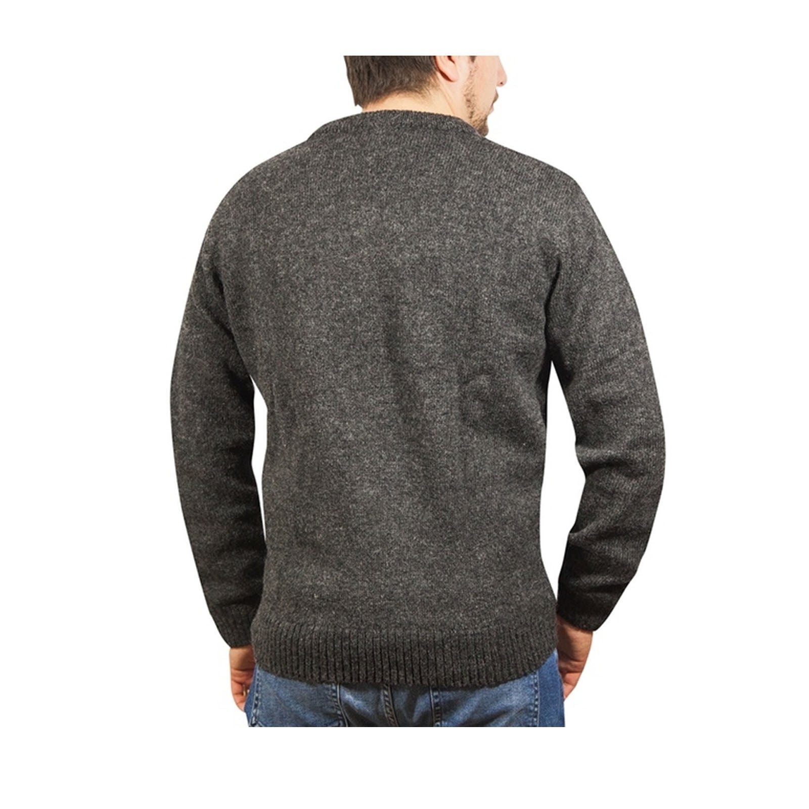 100% Shetland Ragg Wool V Neck Knit Jumper Pullover Mens Sweater Knitted - Charcoal - XL