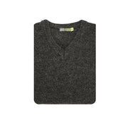 100% Shetland Ragg Wool V Neck Knit Jumper Pullover Mens Sweater Knitted - Charcoal - XL
