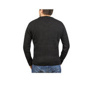 100% Shetland Ragg Wool V Neck Knit Jumper Pullover Mens Sweater Knitted - Plain Black - 3XL