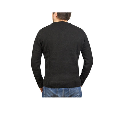 100% Shetland Ragg Wool V Neck Knit Jumper Pullover Mens Sweater Knitted - Plain Black - 3XL V563-SW-VN-FBK99B-3XL