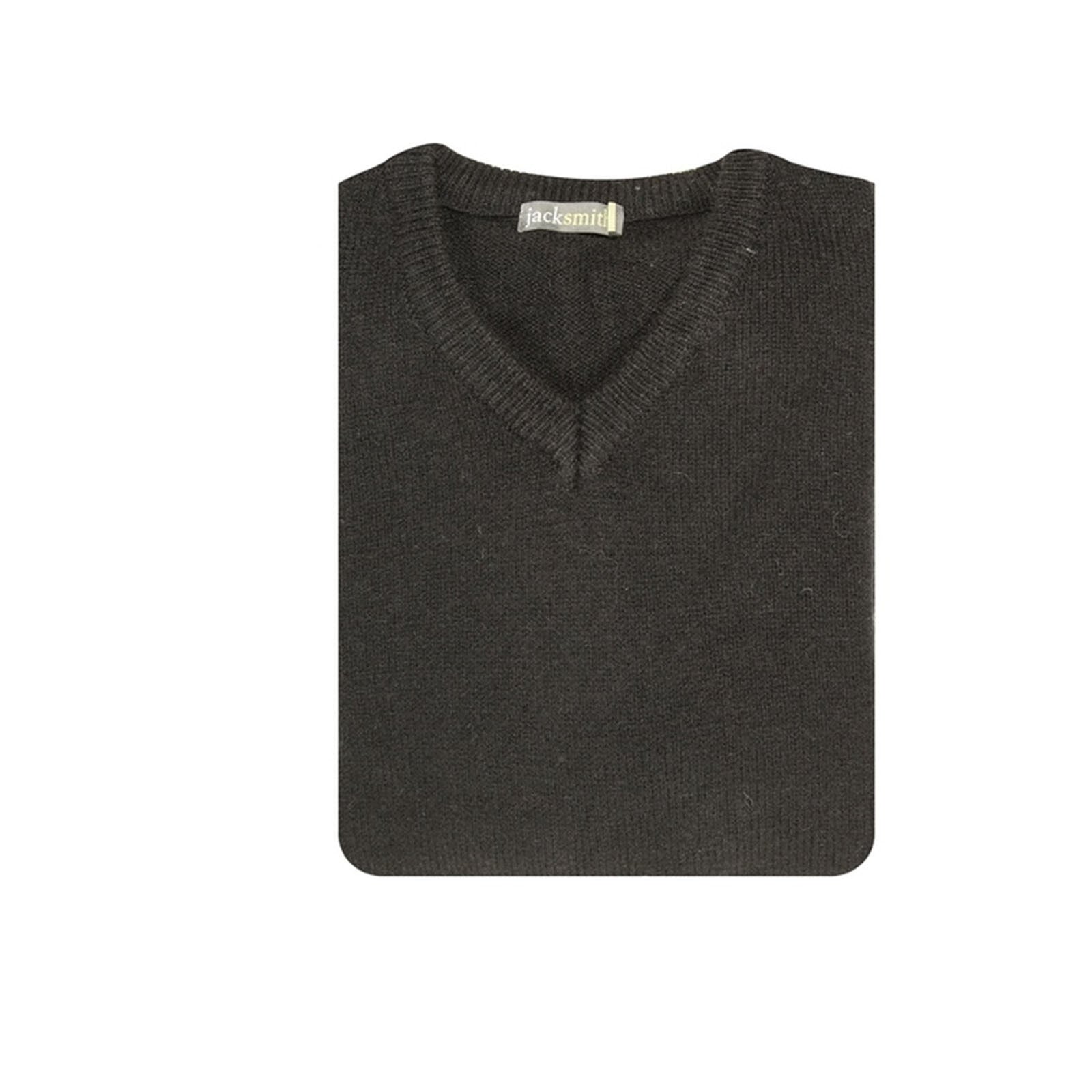 100% Shetland Ragg Wool V Neck Knit Jumper Pullover Mens Sweater Knitted - Plain Black - 3XL