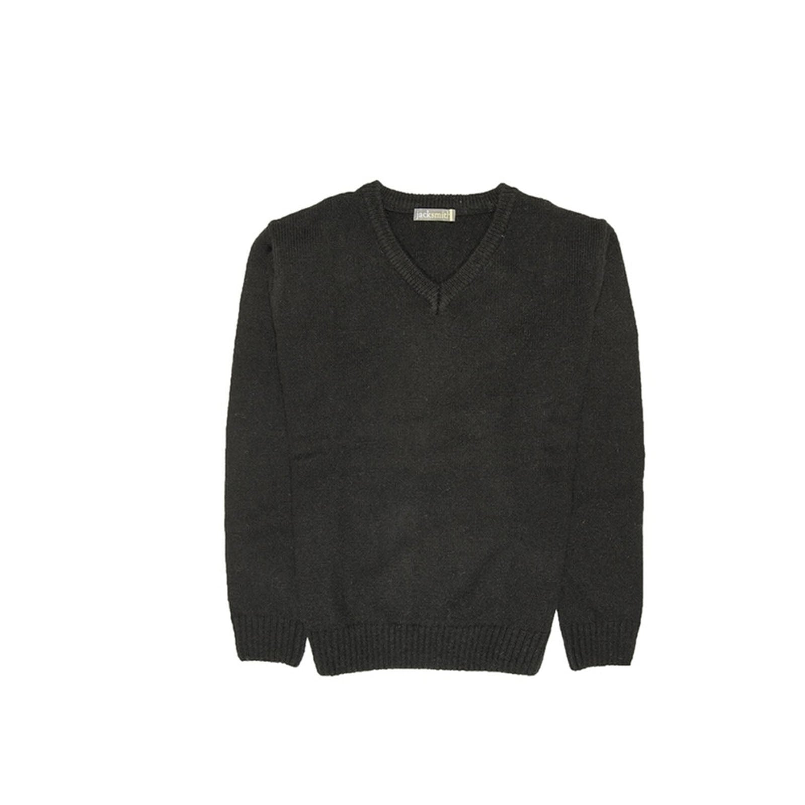 100% Shetland Ragg Wool V Neck Knit Jumper Pullover Mens Sweater Knitted - Plain Black - 5XL V563-SW-VN-FBK99B-5XL
