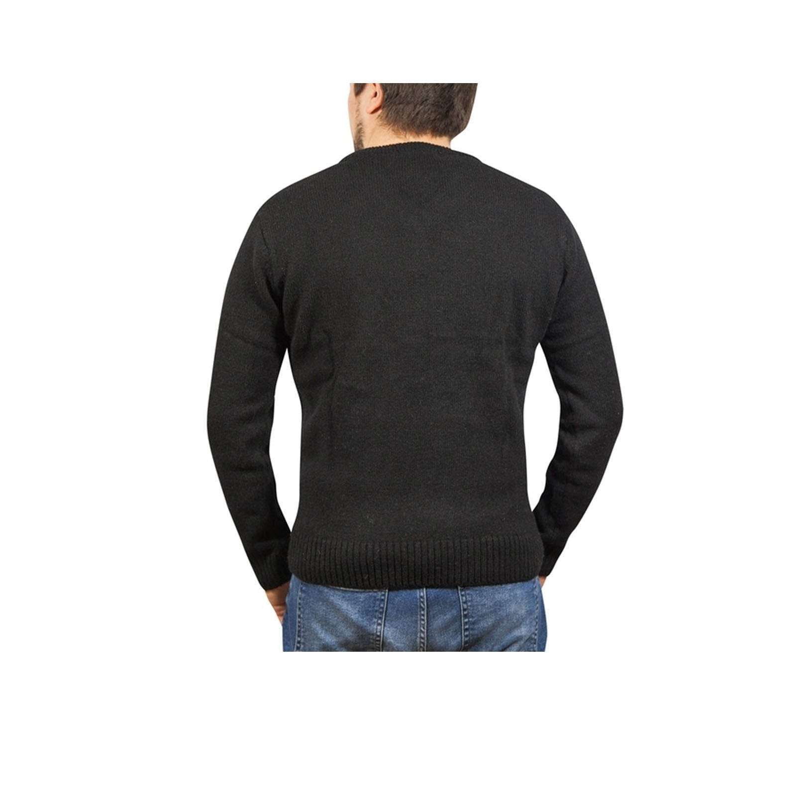 100% Shetland Ragg Wool V Neck Knit Jumper Pullover Mens Sweater Knitted - Plain Black - 6XL V563-SW-VN-FBK99B-6XL