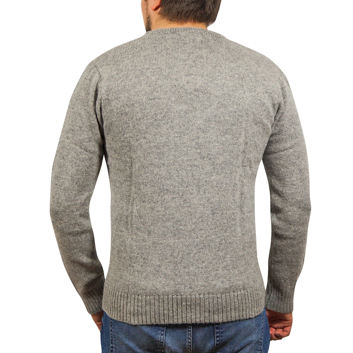 100% Shetland Ragg Wool V Neck Knit Jumper Pullover Mens Sweater Knitted - Grey - L V563-SW-VN-GRY21-L
