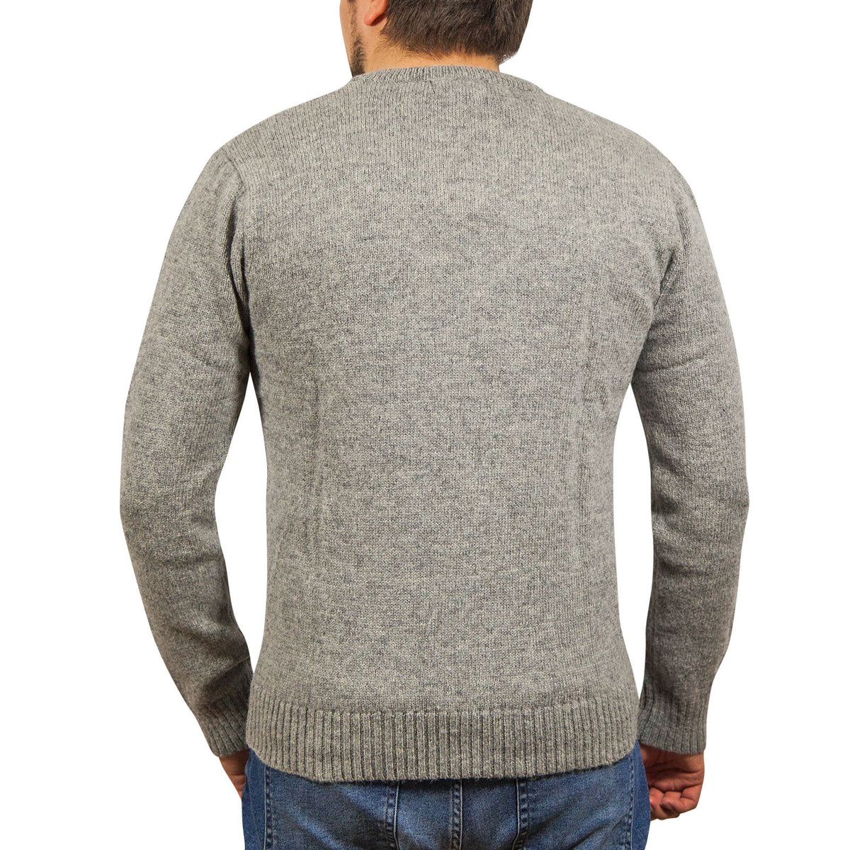 100% Shetland Ragg Wool V Neck Knit Jumper Pullover Mens Sweater Knitted - Grey - L V563-SW-VN-GRY21-L