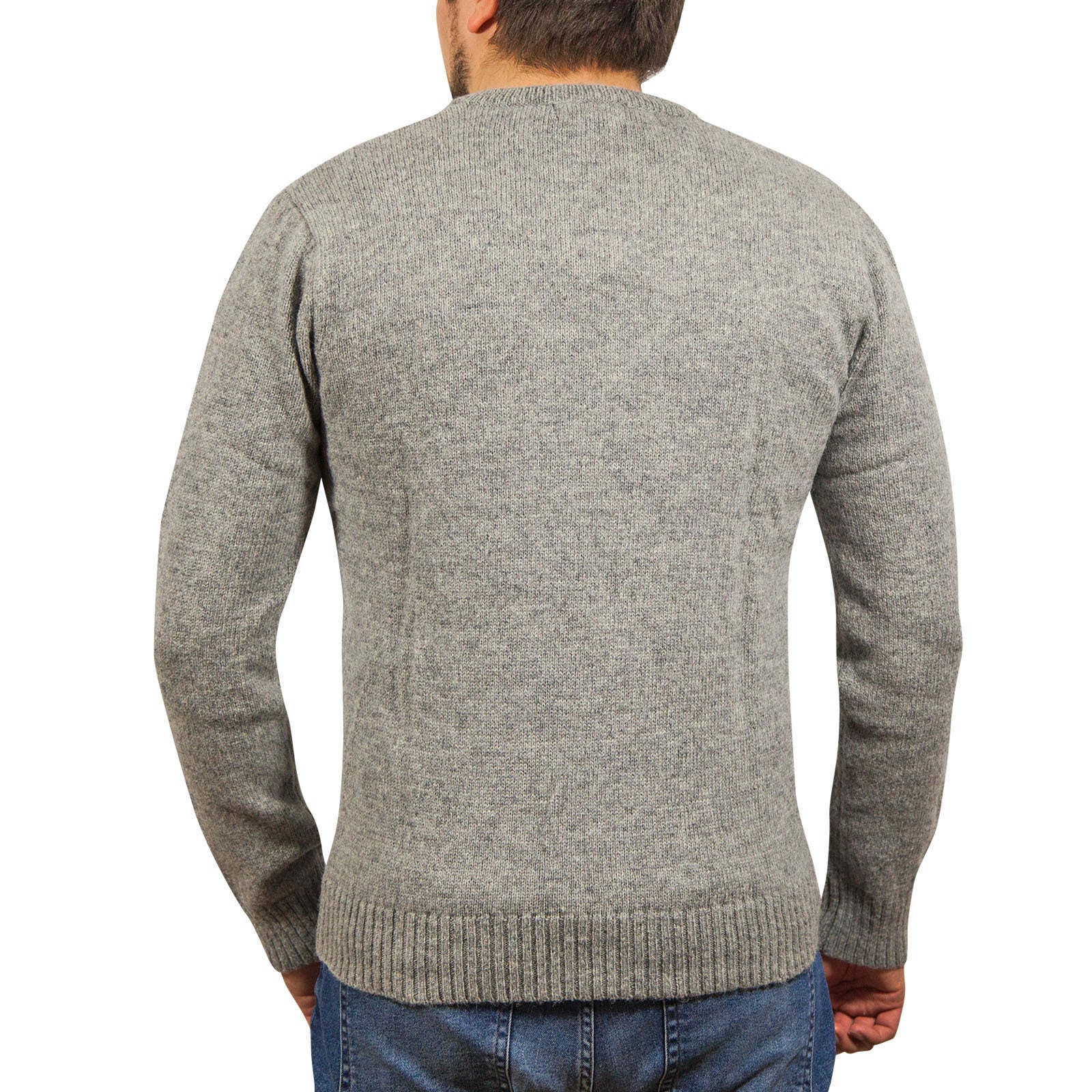 100% Shetland Ragg Wool V Neck Knit Jumper Pullover Mens Sweater Knitted - Grey - S V563-SW-VN-GRY21-S