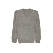 100% Shetland Ragg Wool V Neck Knit Jumper Pullover Mens Sweater Knitted - Grey - XL